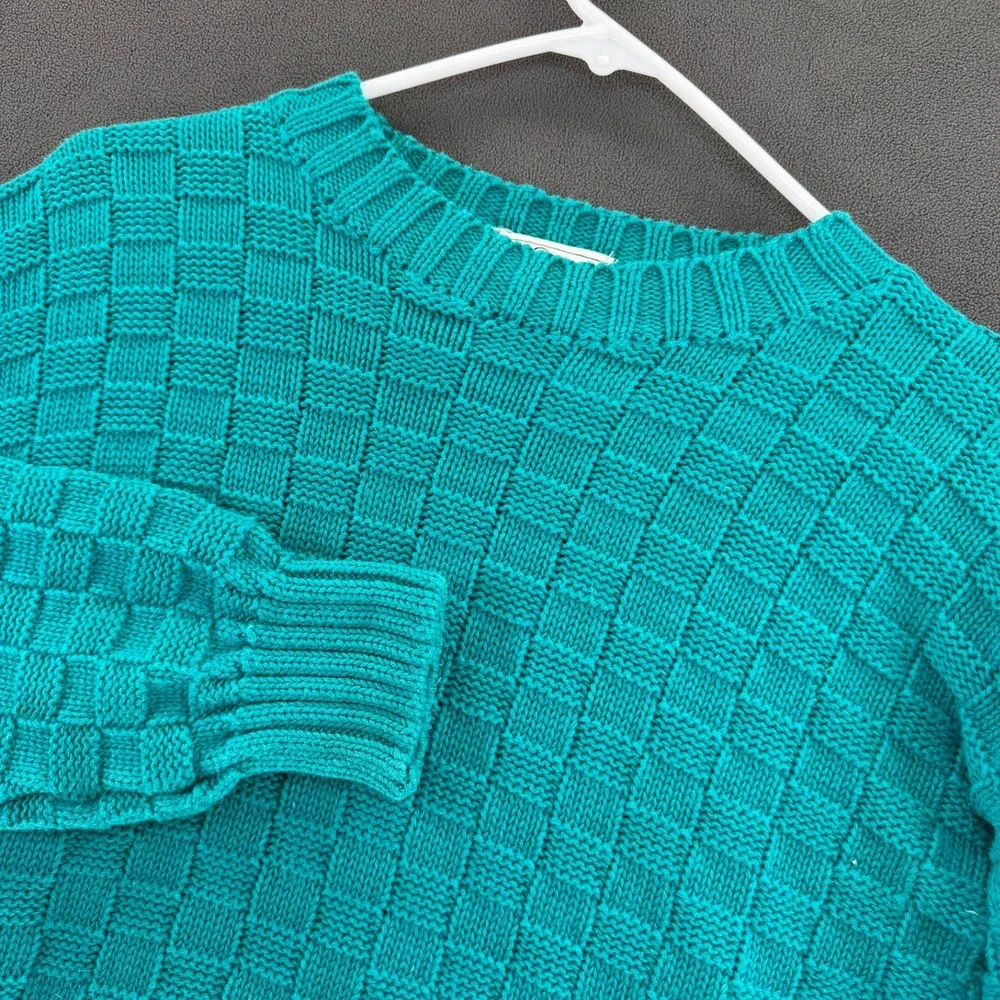 VTG GAP Textured Checkerboard Knit Sweater Men S Teal Ramie Cotton HK 80s 90s